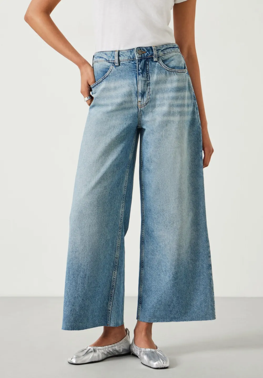 hush Jeans|Abi Cropped Wide Leg Jeans Mid Authentic