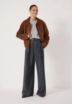 hush Trousers|Adena Pinstripe Wide Leg Trousers Charcoal Grey Pinstripe