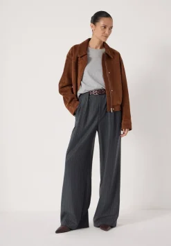 hush Trousers|Adena Pinstripe Wide Leg Trousers Charcoal Grey Pinstripe