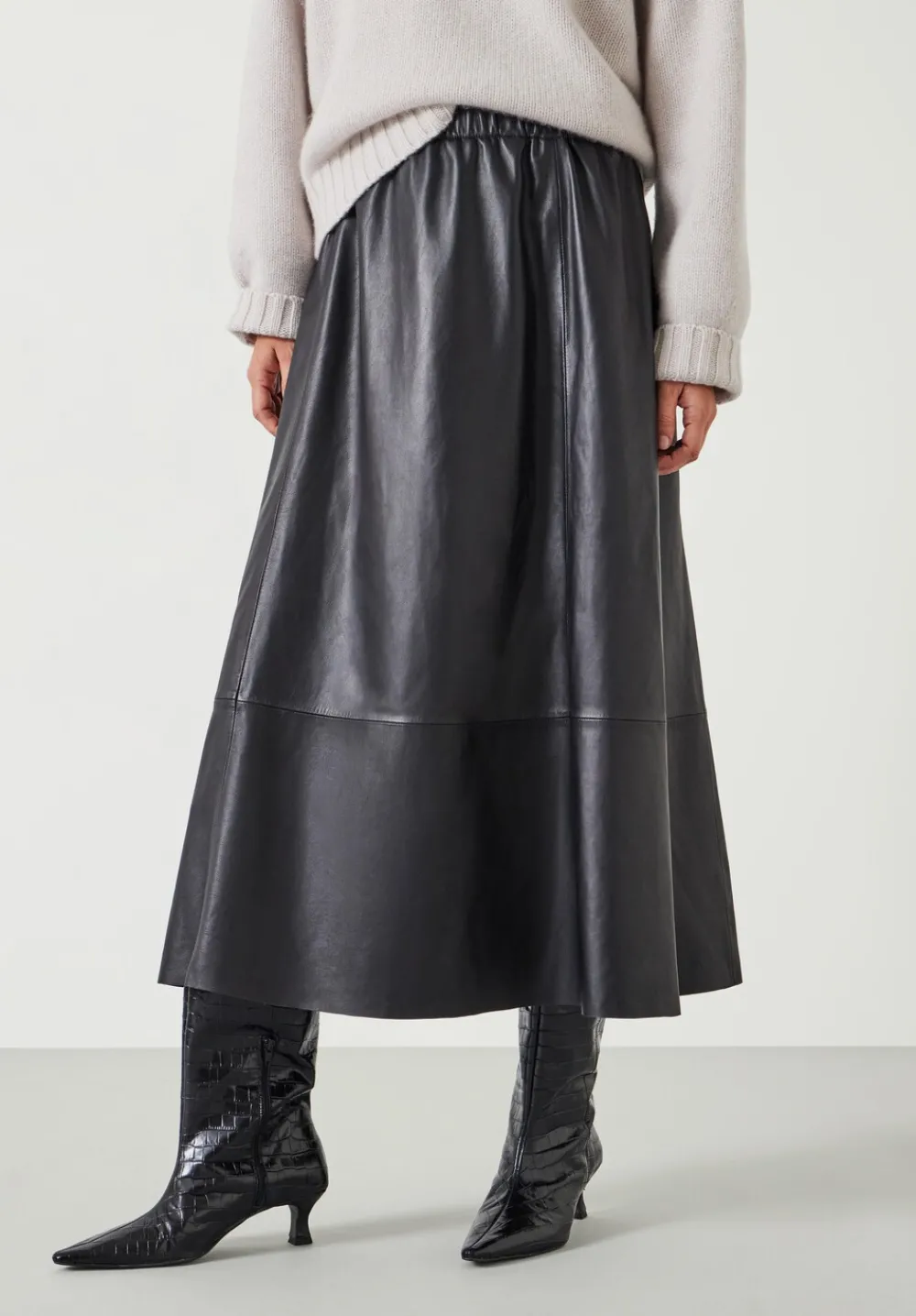 hush Skirts|Agatha Leather Midi Skirt Black