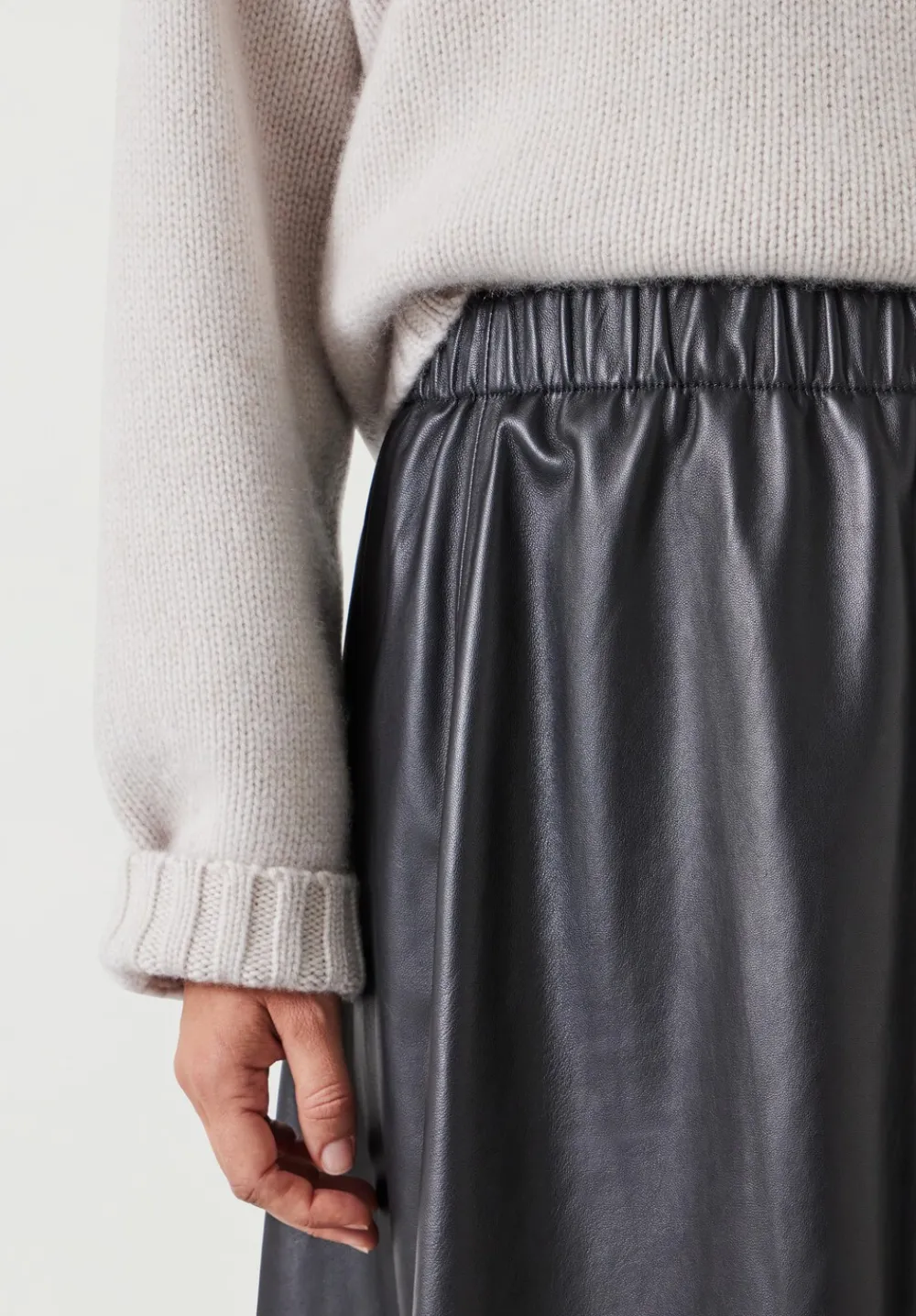 hush Skirts|Agatha Leather Midi Skirt Black