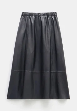 hush Skirts|Agatha Leather Midi Skirt Black