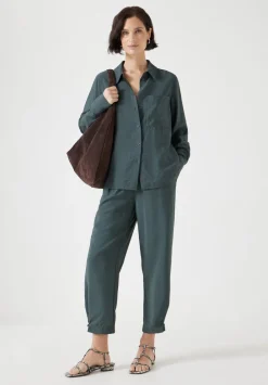 hush Trousers|Air Flow Ankle Grazer Trousers Washed Dark Green