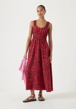 hush Dresses|Air Flow Gathered Straps Midi Dress Lotus Red