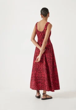hush Dresses|Air Flow Gathered Straps Midi Dress Lotus Red