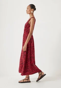 hush Dresses|Air Flow Gathered Straps Midi Dress Lotus Red