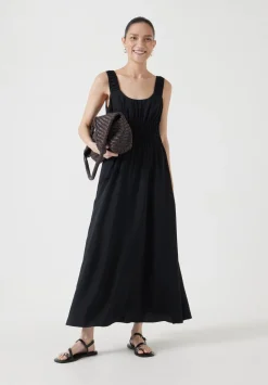 hush Dresses|Air Flow Gathered Straps Midi Dress Black