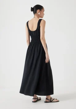 hush Dresses|Air Flow Gathered Straps Midi Dress Black