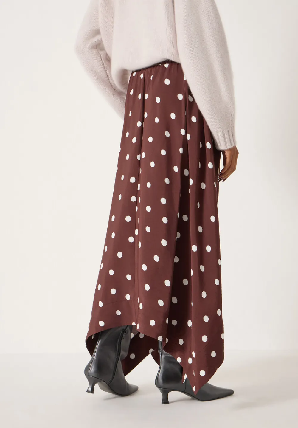 hush Skirts|Air Flow Hanky Hem Skirt Polka Dot Brown