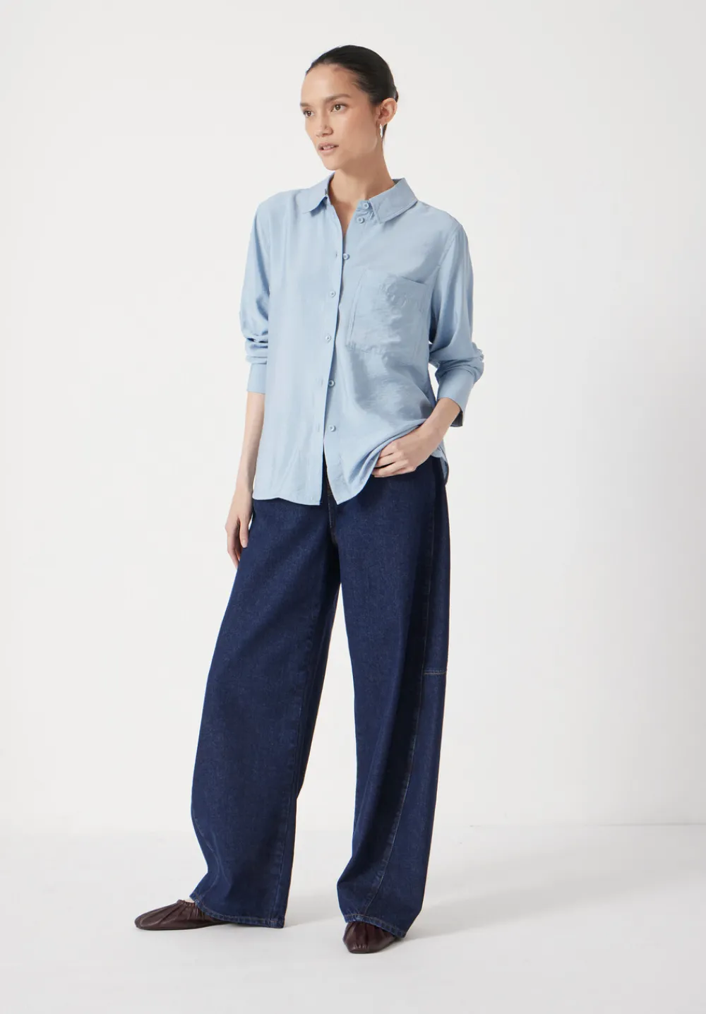hush Shirts & Blouses|Tops & T-Shirts|Air Flow Long Sleeve Relaxed Shirt Pale Blue