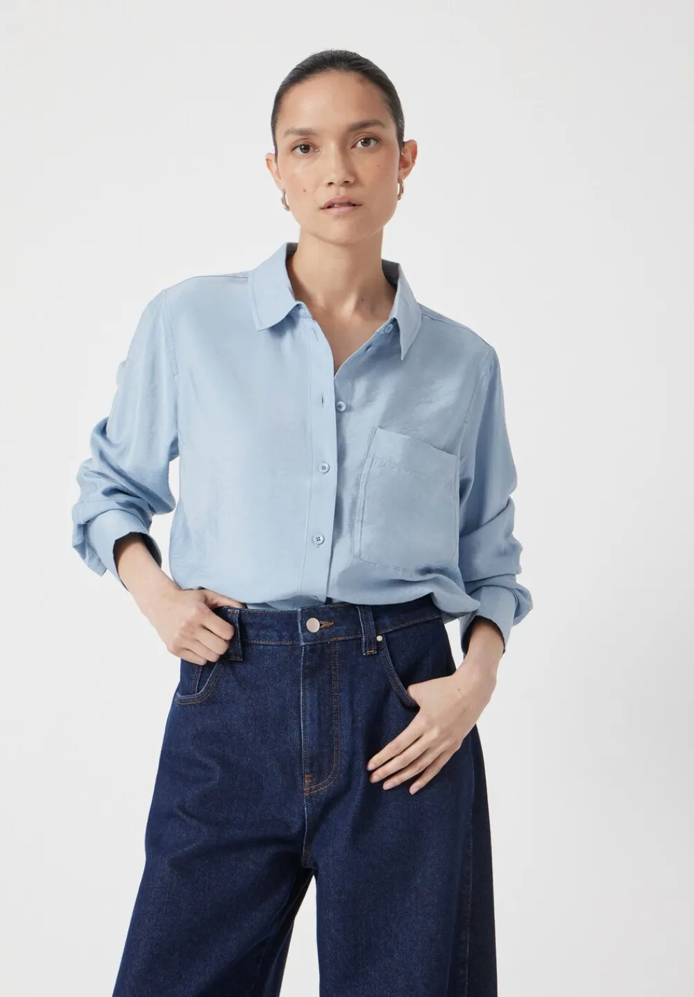 hush Shirts & Blouses|Tops & T-Shirts|Air Flow Long Sleeve Relaxed Shirt Pale Blue