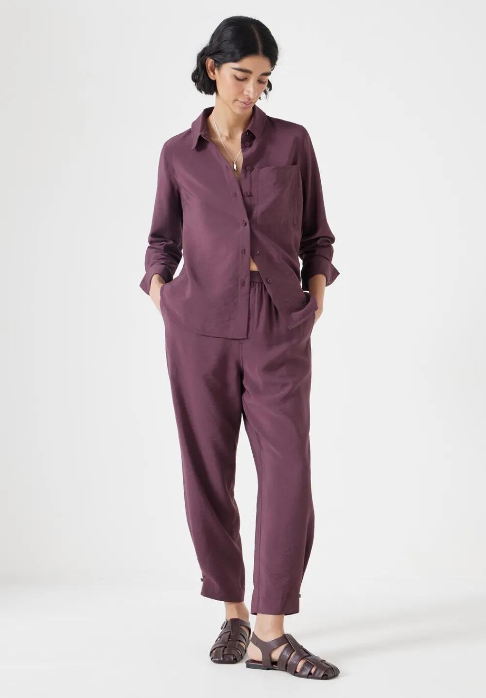 hush Shirts & Blouses|Tops & T-Shirts|Air Flow Long Sleeve Relaxed Shirt Fudge Brown