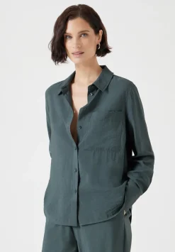 hush Shirts & Blouses|Tops & T-Shirts|Air Flow Long Sleeve Relaxed Shirt Washed Dark Green