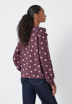 hush Shirts & Blouses|Air Flow Ruffle Blouse Polka Dot Burgundy