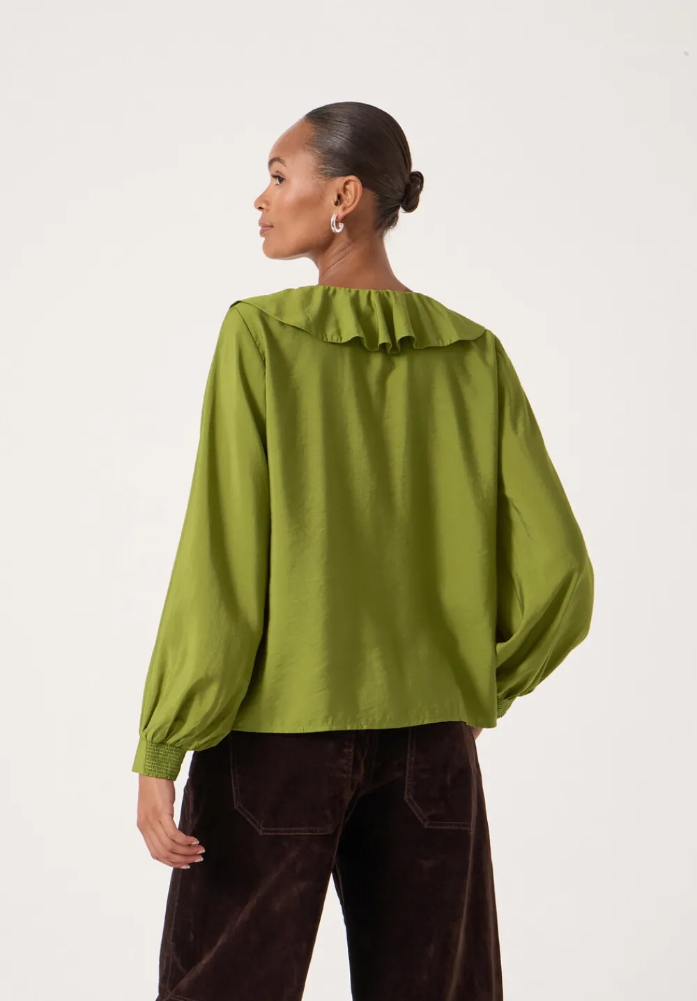hush Shirts & Blouses|Air Flow Ruffle Blouse Olive Green