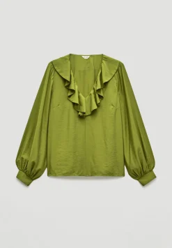 hush Shirts & Blouses|Air Flow Ruffle Blouse Olive Green