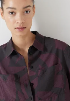 hush Tops & T-Shirts|Shirts & Blouses|Air Flow Short Sleeve Collared Shirt Purple/Brown Abstract Shapes