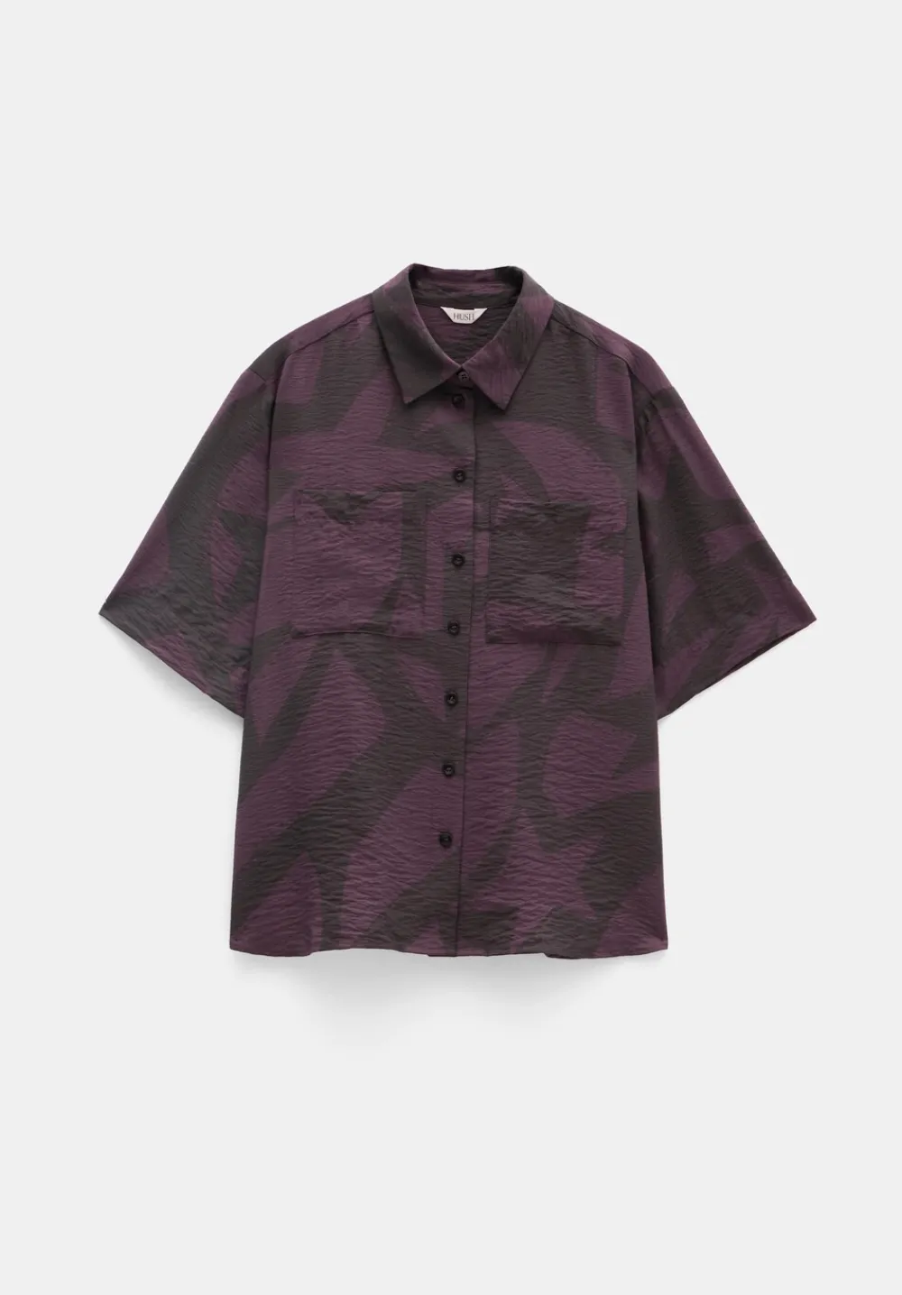 hush Tops & T-Shirts|Shirts & Blouses|Air Flow Short Sleeve Collared Shirt Purple/Brown Abstract Shapes