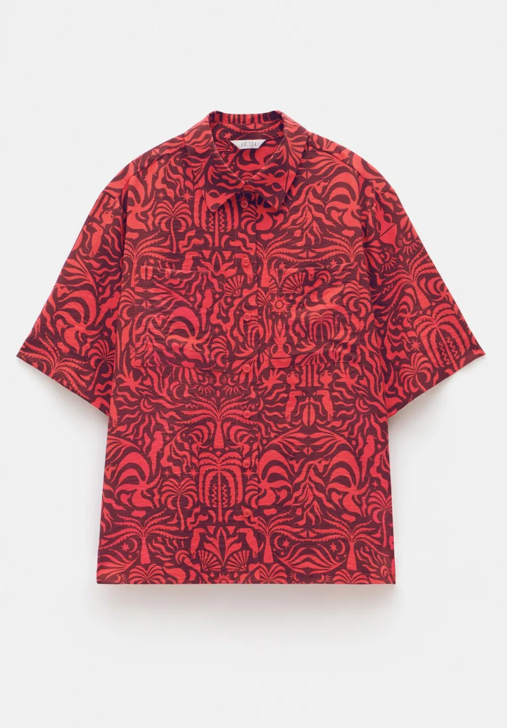 hush Tops & T-Shirts|Shirts & Blouses|Air Flow Short Sleeve Collared Shirt Lotus Red