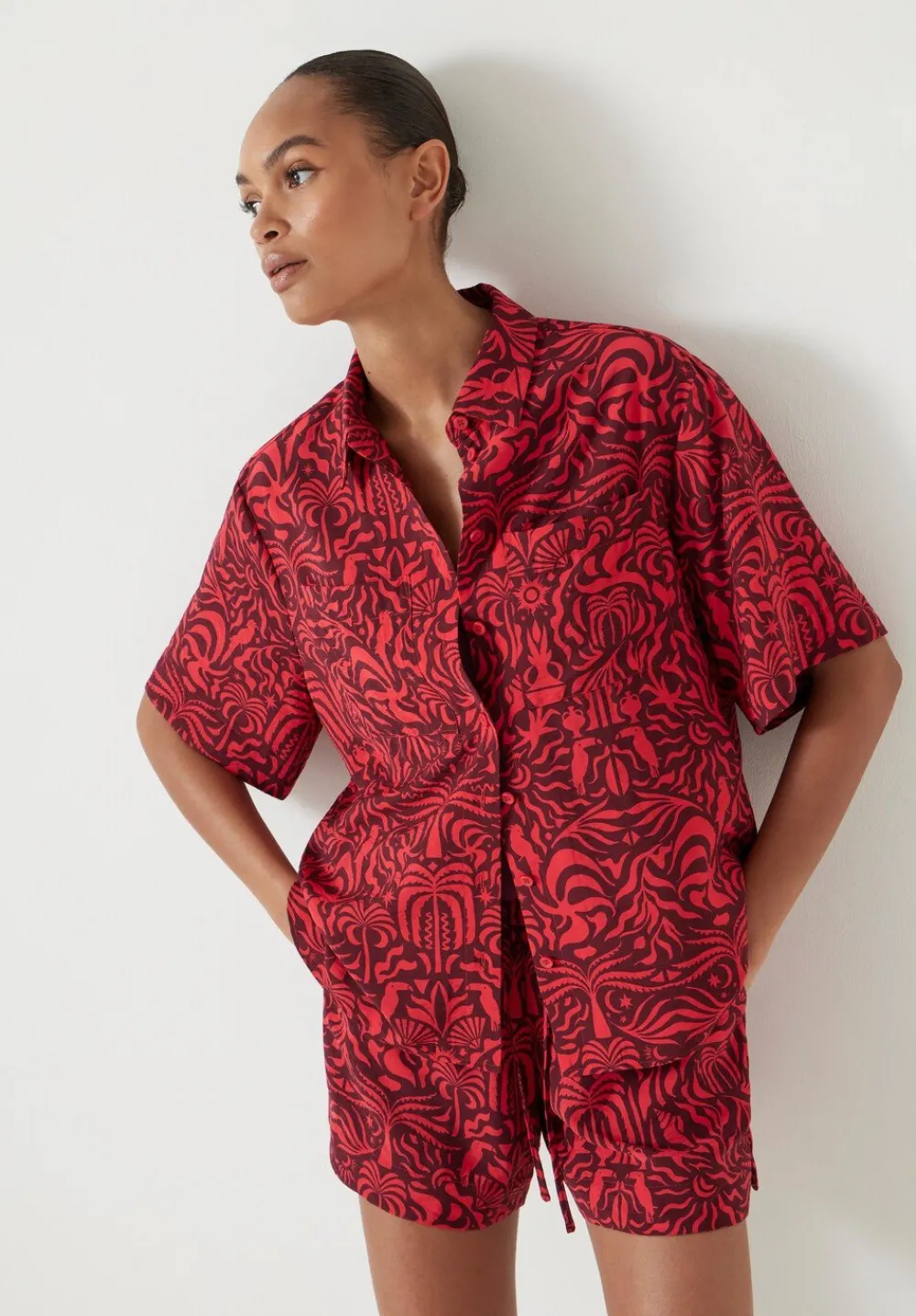 hush Tops & T-Shirts|Shirts & Blouses|Air Flow Short Sleeve Collared Shirt Lotus Red