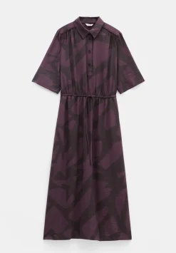 hush Dresses|Air Flow Short Sleeve Midi Shirt Dress Purple/Brown Abstract Shapes