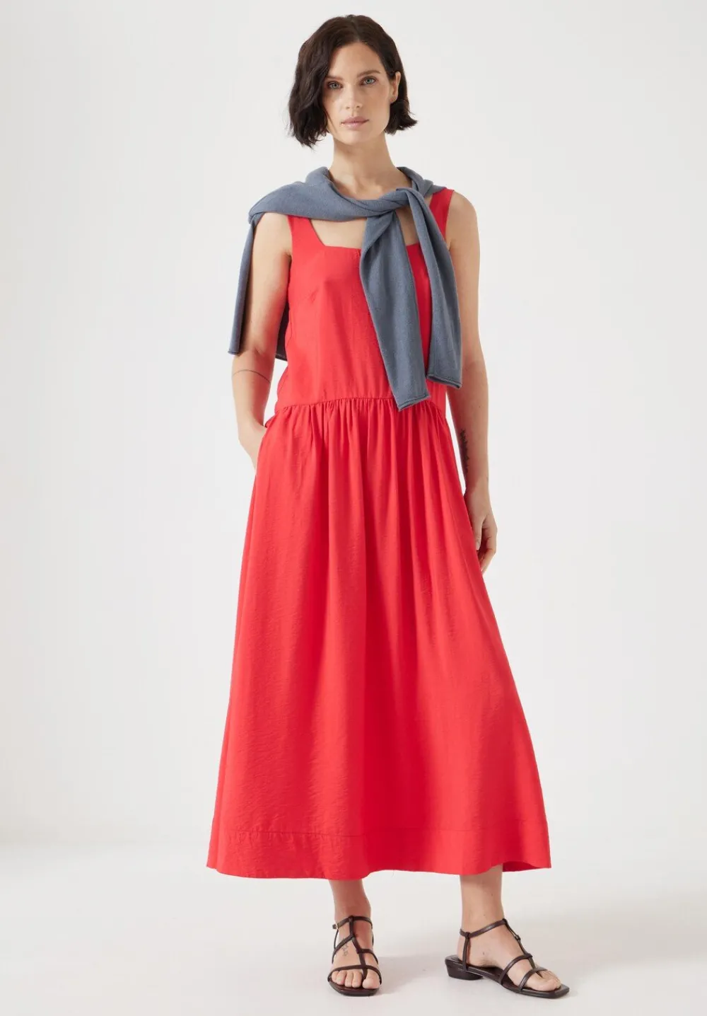 hush Dresses|Air Flow Square Neck Midi Ballerina Dress Red