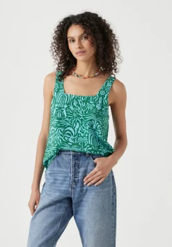 hush Tops & T-Shirts|Air Flow Square Neckline Tank Top Green/Blue Lotus