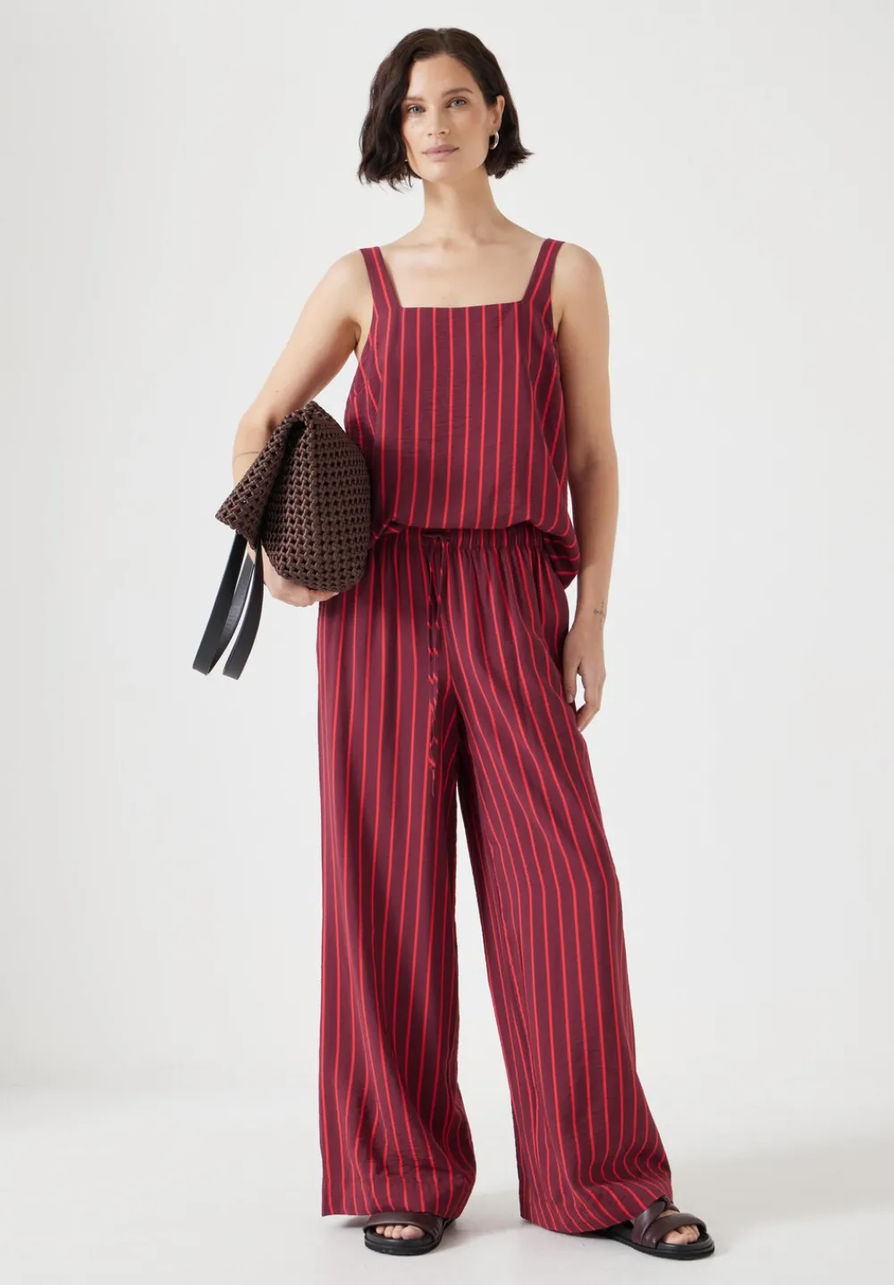 hush Tops & T-Shirts|Air Flow Square Neckline Tank Top Red/Maroon Stripe