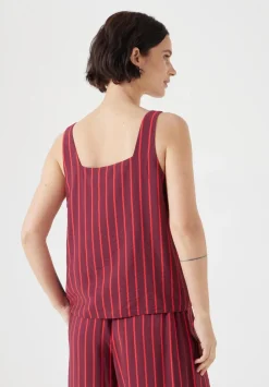 hush Tops & T-Shirts|Air Flow Square Neckline Tank Top Red/Maroon Stripe