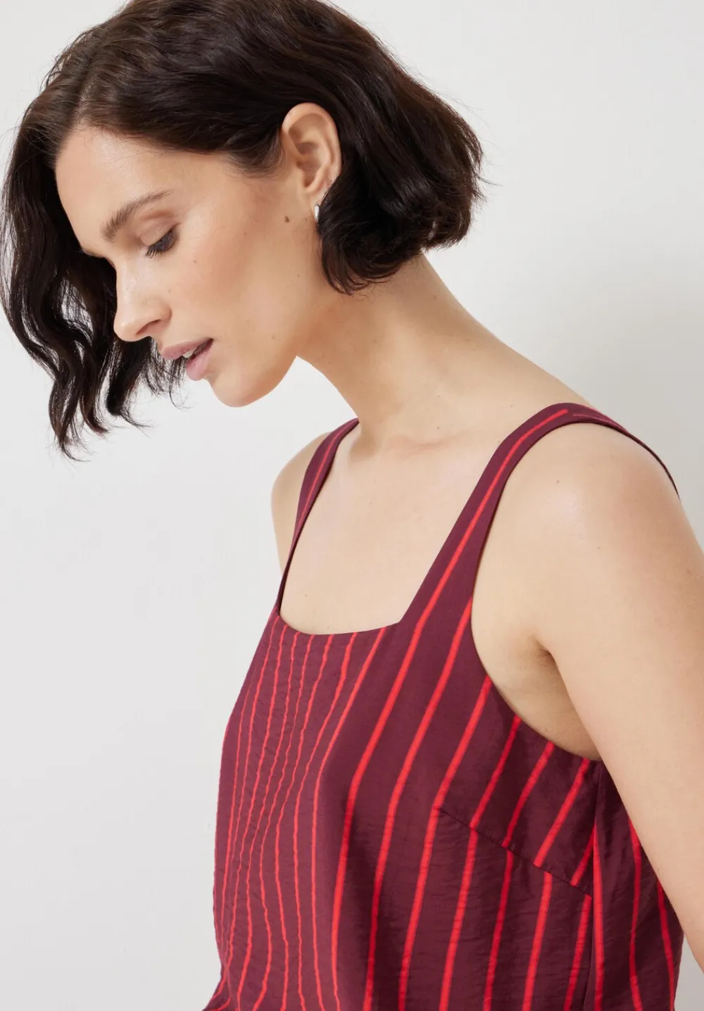hush Tops & T-Shirts|Air Flow Square Neckline Tank Top Red/Maroon Stripe