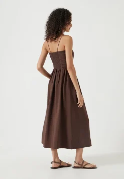 hush Dresses|Air Flow Strappy Gathered Midi Dress Chocolate Fondant