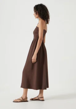 hush Dresses|Air Flow Strappy Gathered Midi Dress Chocolate Fondant