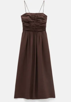 hush Dresses|Air Flow Strappy Gathered Midi Dress Chocolate Fondant
