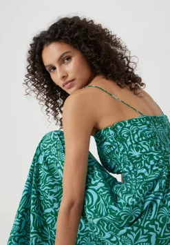 hush Dresses|Air Flow Strappy Gathered Midi Dress Green/Blue Lotus