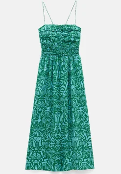 hush Dresses|Air Flow Strappy Gathered Midi Dress Green/Blue Lotus