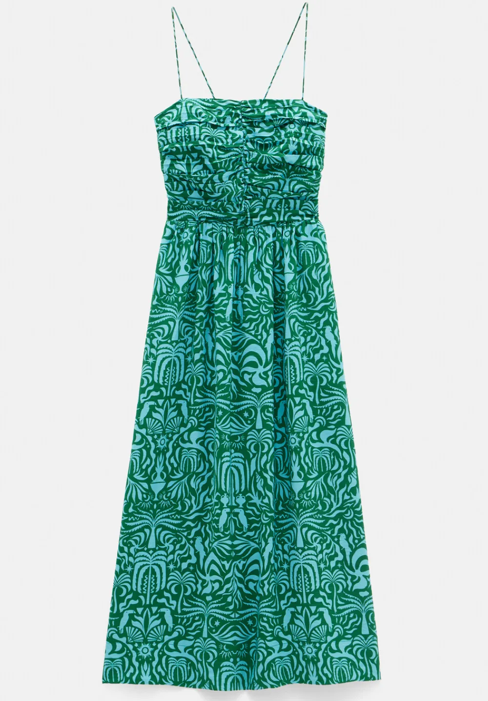hush Dresses|Air Flow Strappy Gathered Midi Dress Green/Blue Lotus