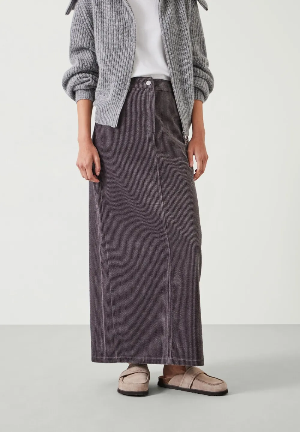 hush Skirts|Alana Cord Maxi Skirt Charcoal Grey
