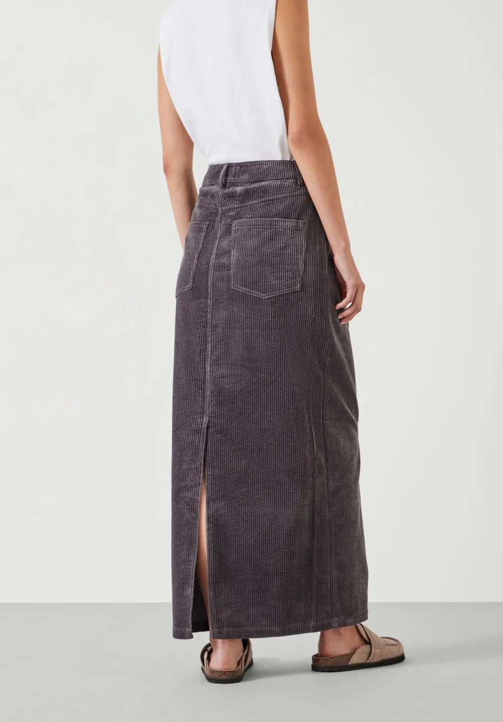 hush Skirts|Alana Cord Maxi Skirt Charcoal Grey