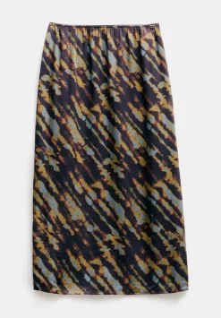hush Skirts|Alexandra Printed Column Midi Skirt Diagonal Tie Dye Green