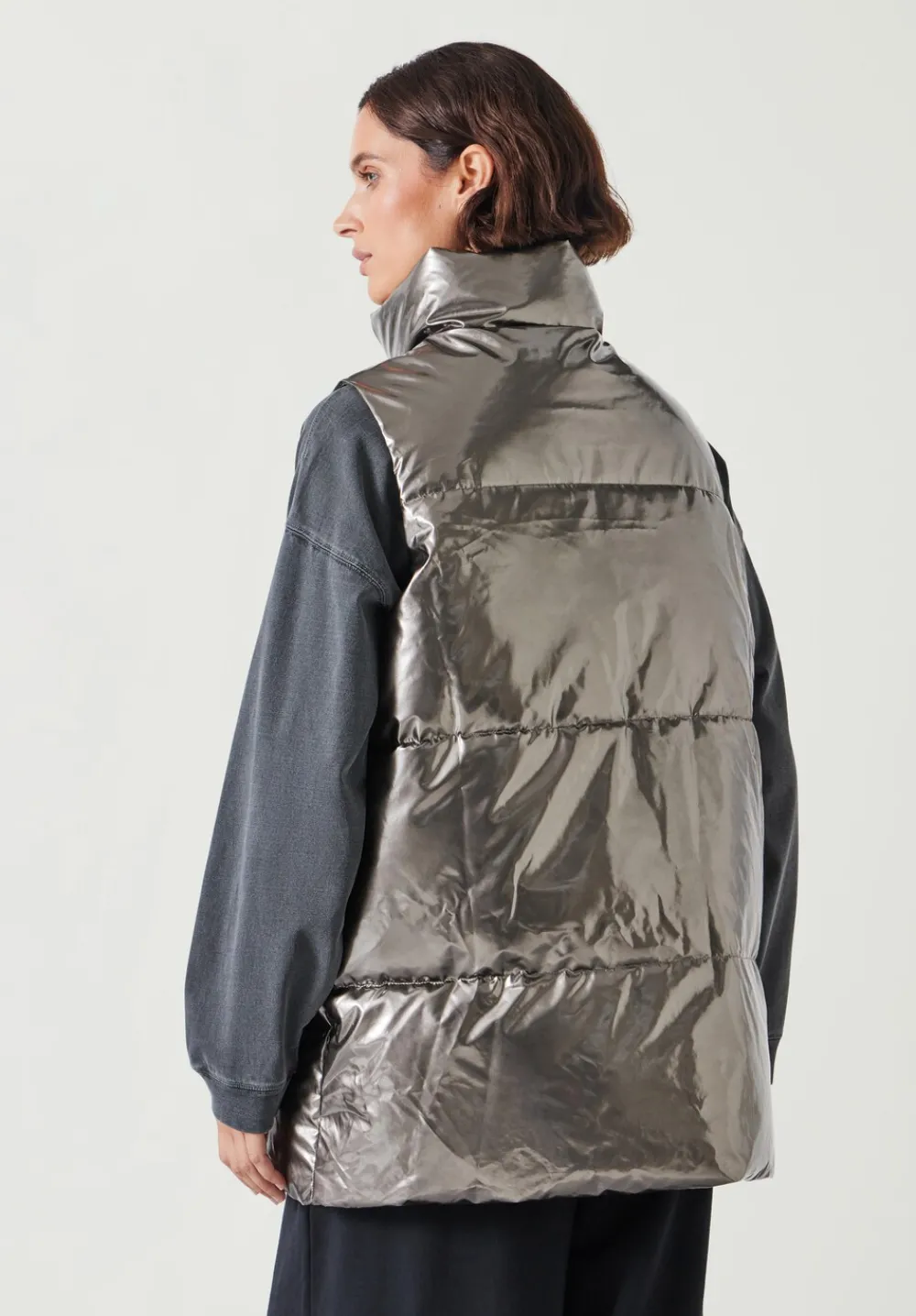 hush Jackets & Coats|Alice Metallic Puffer Gilet Silver