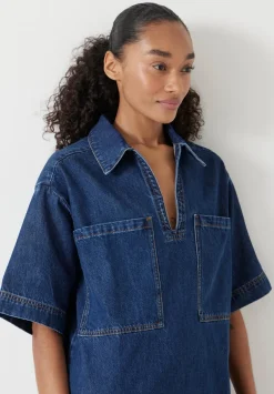 hush Dresses|Alma Denim Contrast T-Shirt Dress Mid Authentic Blue