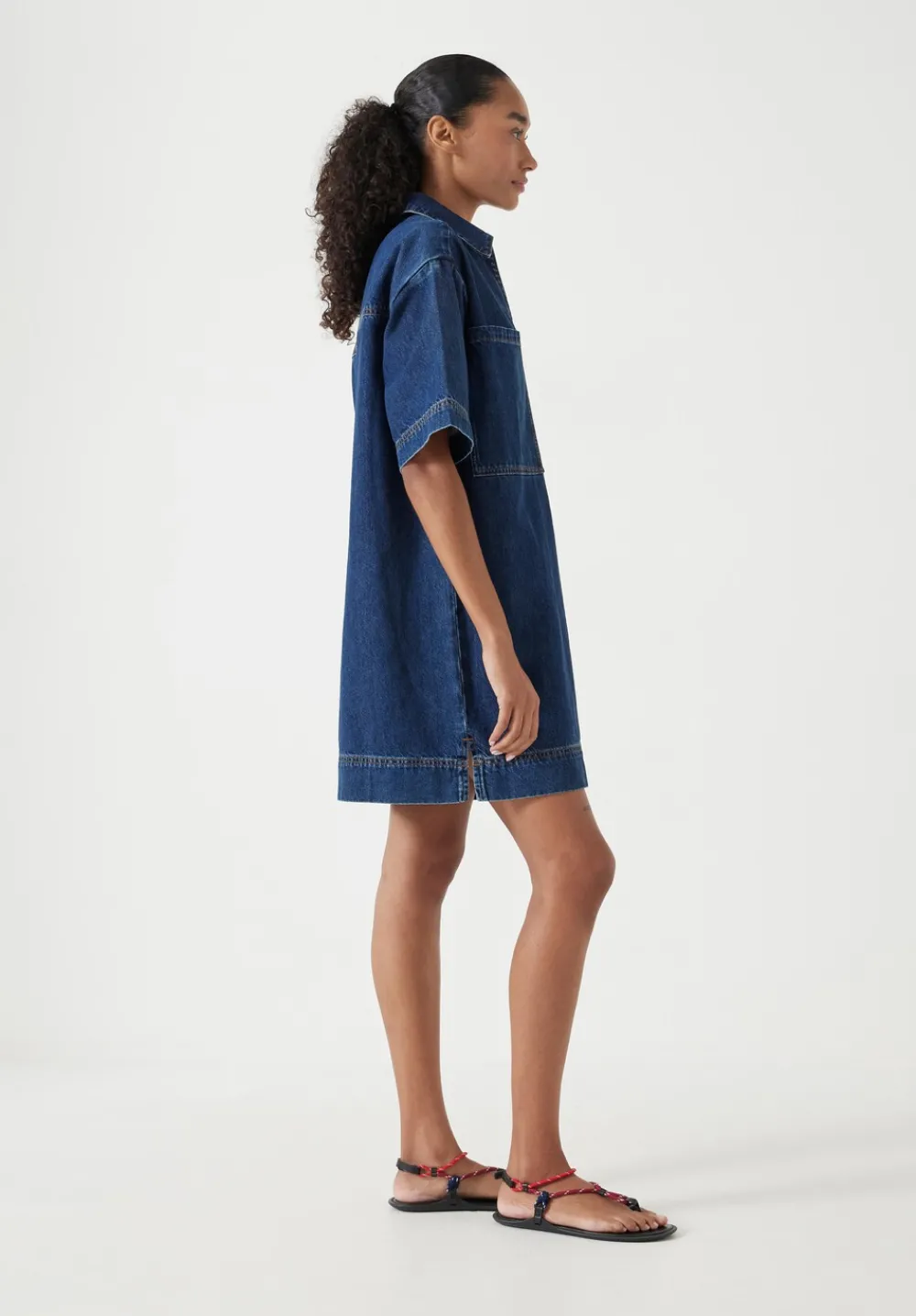 hush Dresses|Alma Denim Contrast T-Shirt Dress Mid Authentic Blue