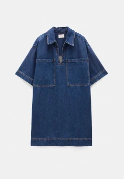 hush Dresses|Alma Denim Contrast T-Shirt Dress Mid Authentic Blue