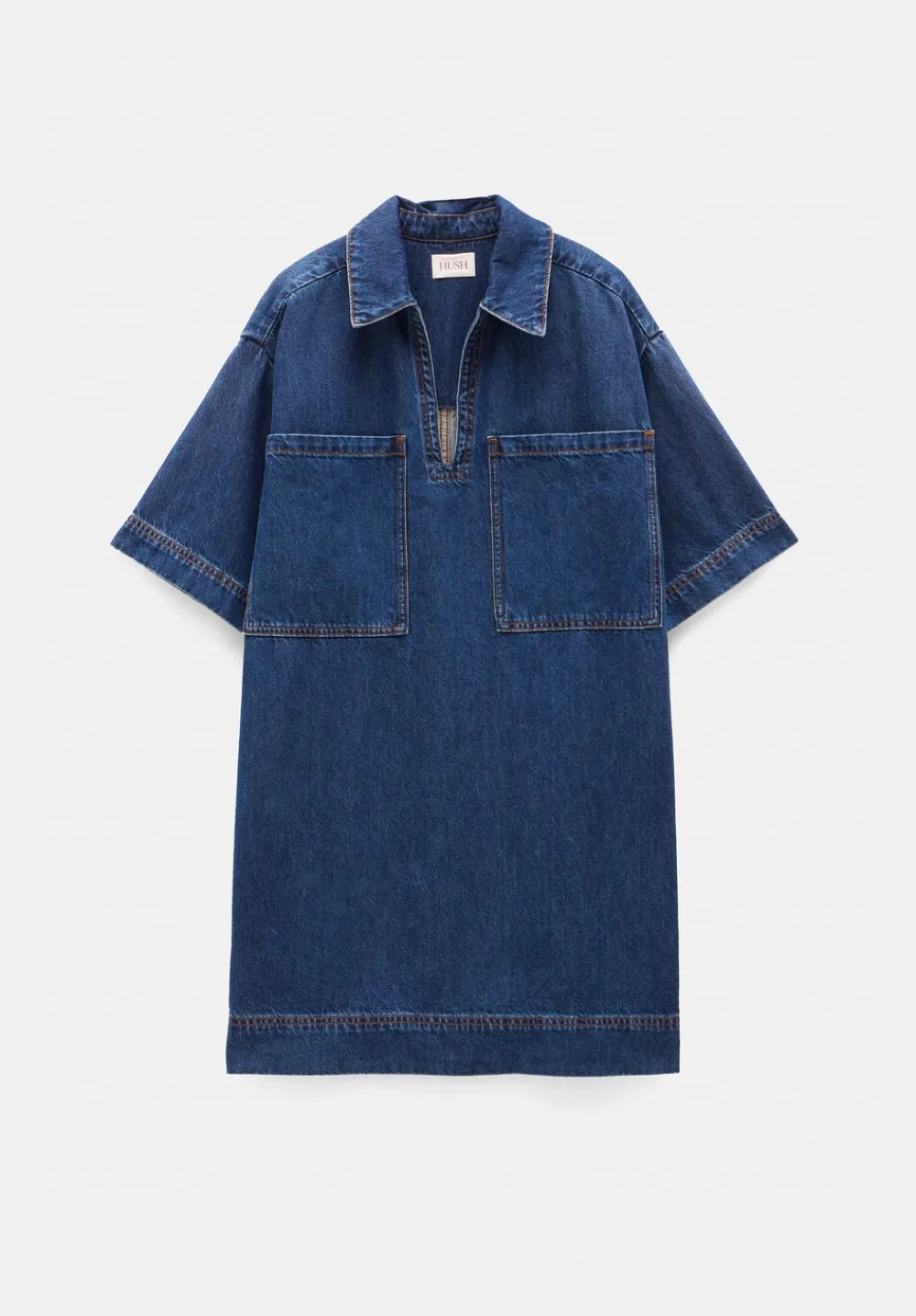 hush Dresses|Alma Denim Contrast T-Shirt Dress Mid Authentic Blue