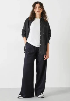 hush Trousers|Alpa Wide Leg Wool Blend Trousers Dark Navy