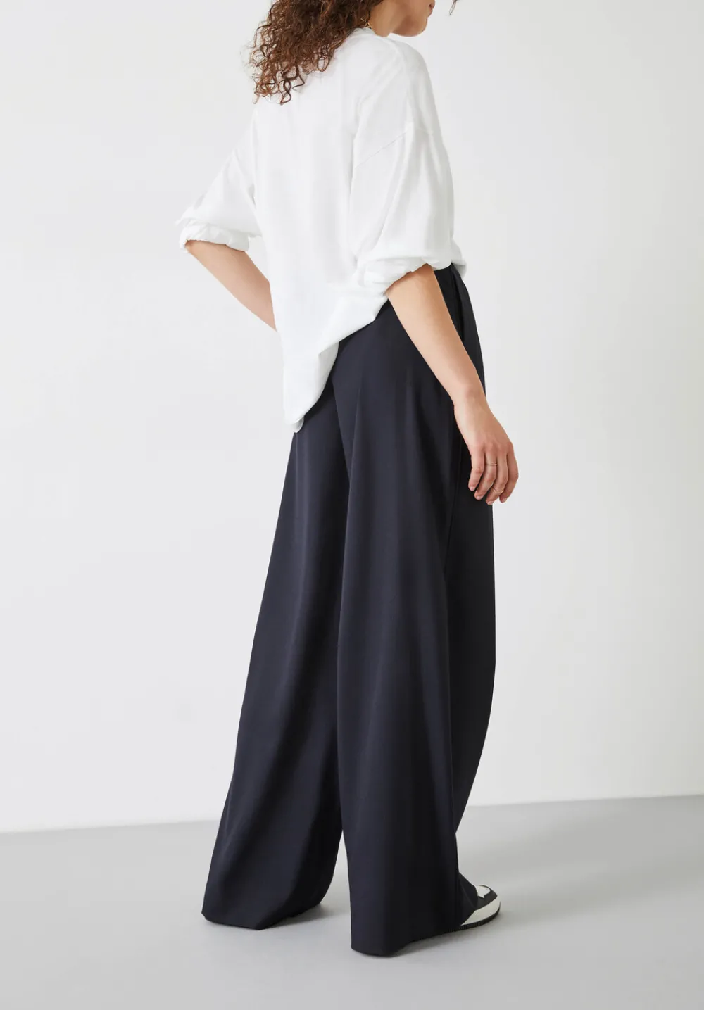 hush Trousers|Alpa Wide Leg Wool Blend Trousers Dark Navy