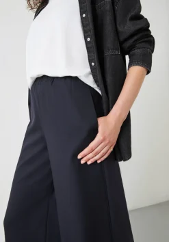 hush Trousers|Alpa Wide Leg Wool Blend Trousers Dark Navy