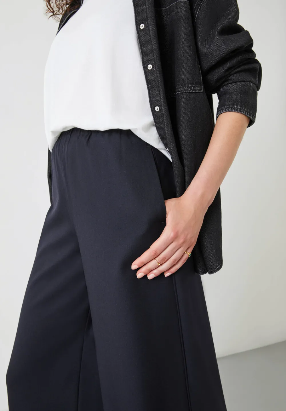 hush Trousers|Alpa Wide Leg Wool Blend Trousers Dark Navy