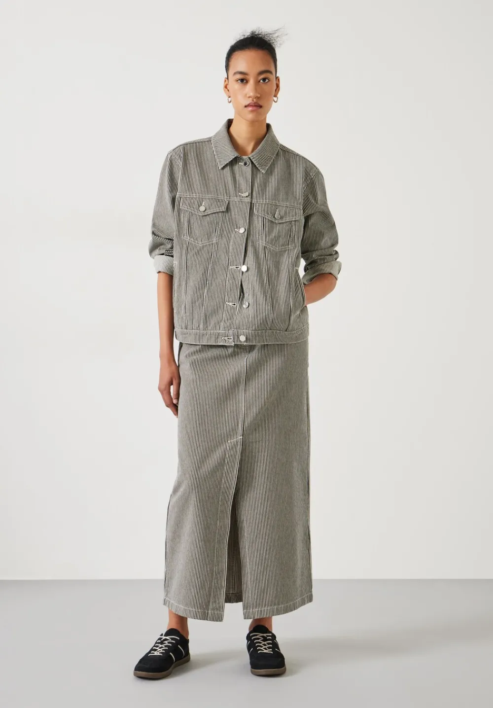 hush Jackets & Coats|Amalia Cotton Striped Jacket Dark Olive