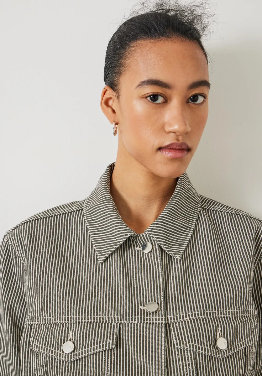hush Jackets & Coats|Amalia Cotton Striped Jacket Dark Olive